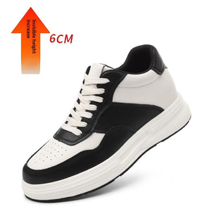 Men's casual leather shoes with hidden height increasing insole in white and black color options