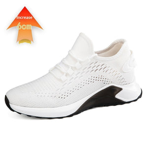 Men's black and white invisible height-increasing casual sports mesh shoes in multiple views