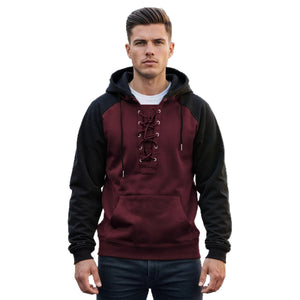 Men's drawstring hooded sweatshirt available in gray, khaki, blue, army green, dark red, and black