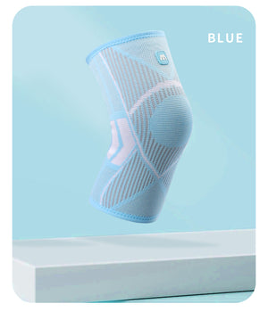 Knee compression sleeves in blue, pink, and black colors