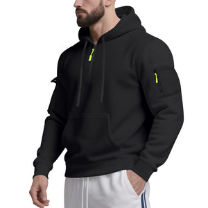 Men's long-sleeve hooded sweatshirt with patch pockets in various colors