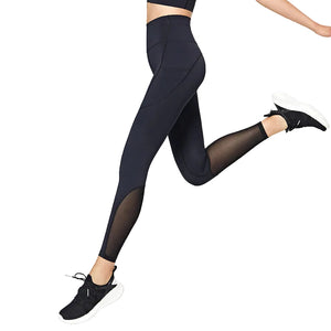 Breathable elastic mesh women's gym pants with pockets in multiple colors