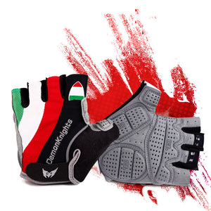 Summer half finger riding gloves in pampas storm blue color showing breathable mesh and microfiber materials