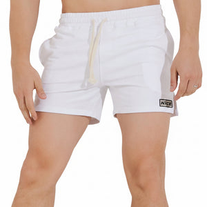 Men's three-point slit sports cotton shorts in charcoal gray, black, light gray, and white colors