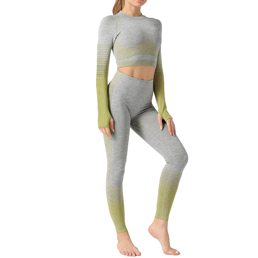 LANTECH women yoga 2-piece athletic sports set with seamless leggings and sports shirt in various colors