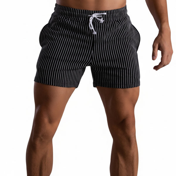 VERTICAL STRIPE COTTON FITNESS RUNNING SHORTS FOR MEN