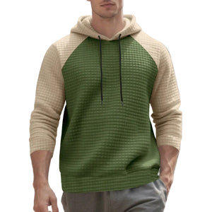 Men's jacquard small-check hooded sweatshirt in dark gray and black color