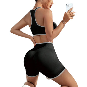 Seamless high waist sports yoga vest and shorts set for women in multiple colors