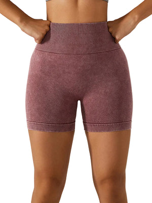 Women's breathable hip-lifting fitness shorts in light coffee, modern grey, and wild green colors