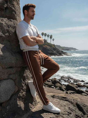 Men's anti-wrinkle stretch casual pants in black with slim straight fit