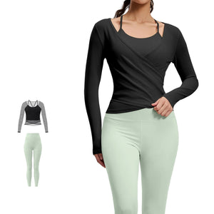 Breathable high-waisted women's yoga set in various colors with long sleeves and tight fit
