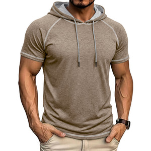 Men's sports fitness hooded short-sleeve t-shirt in various colors