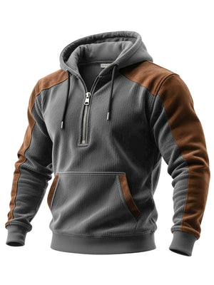 Men's slim fit digital print double hooded half zip hoodie in various colors