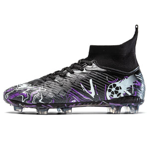 Long and short spikes soccer training shoes in multiple colors and high-top design