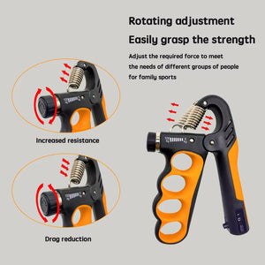 Adjustable hand grip strengthener with automatic counting in multiple colors
