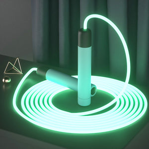 Luminous LED jump rope with comfortable handles in green, pink, and blue colors