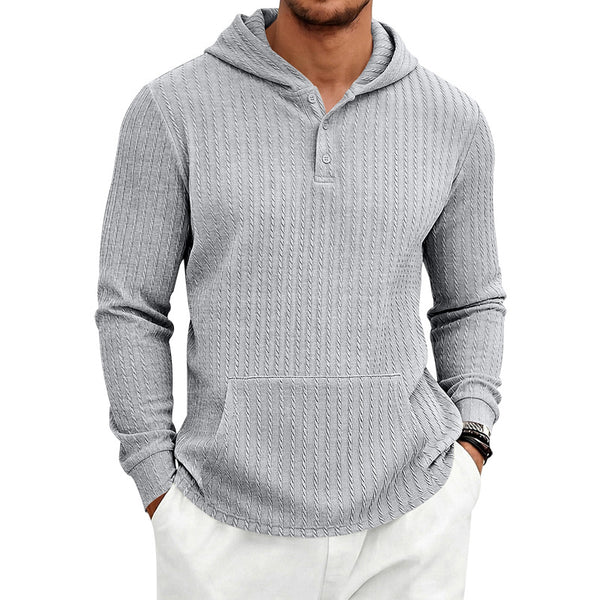 Men's herringbone jacquard textured casual hoodie in various colors