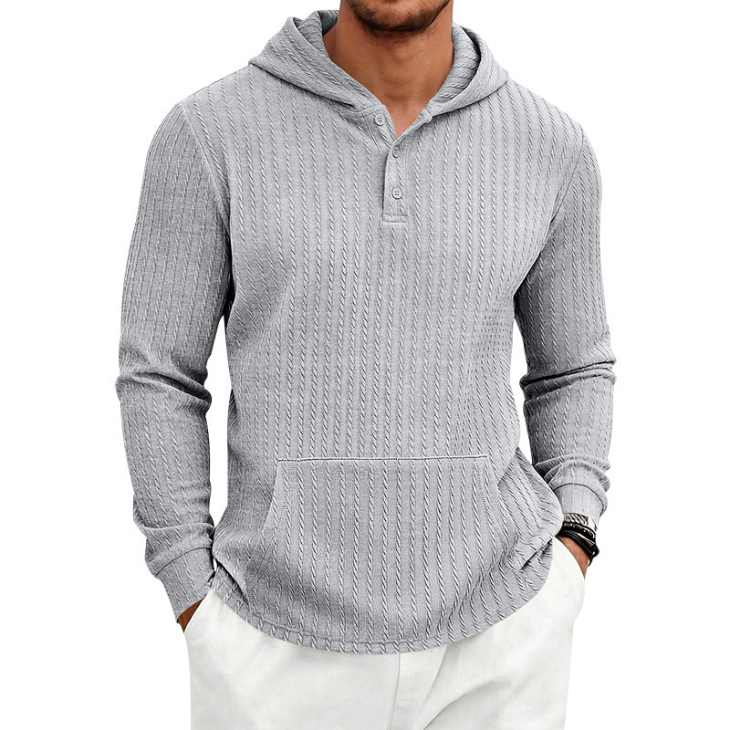 Men's herringbone jacquard textured casual hoodie in various colors