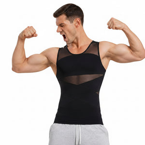 Men's compression mesh tank top in various colors showing breathable and fitted design