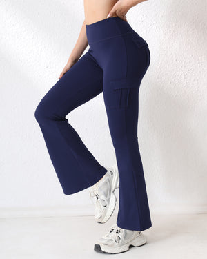 High-waisted bell-bottom leggings with pockets in various colors