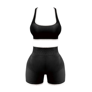 Seamless high waist sports yoga vest and shorts set for women in multiple colors