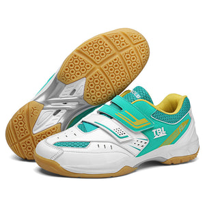 Unisex badminton training shoes in white and green and white black red colors