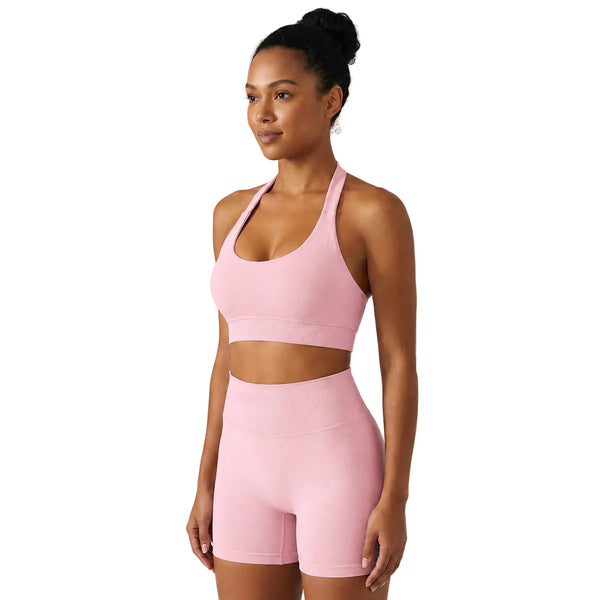 WOMEN'S HALTER SPORTS BRA AND SHORTS SET
