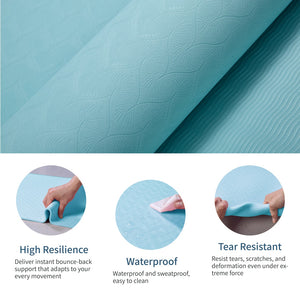 Green non-slip TPE yoga mat measuring 72 by 24 inches for Pilates and fitness exercises