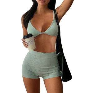 Bean green women's strapless tube top and shorts set