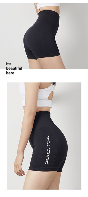 Women's tight fitting fitness yoga shorts in army green, sand pink, twilight blue, and mysterious black