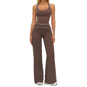 Womens yoga set with V-neck sleeveless top and slim straight pants in Badge Blue