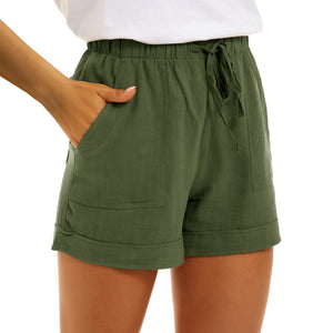 Women's high waist cotton linen casual shorts with pockets in various colors