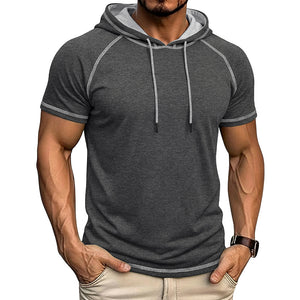 Men's sports fitness hooded short-sleeve t-shirt in various colors