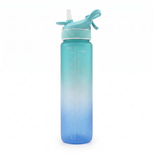 SPORTS WATER BOTTLE WITH STRAW AND TIME MARKER 1000ML