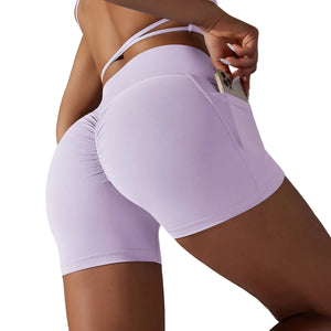 Women's yoga shorts with phone pocket in multiple colors