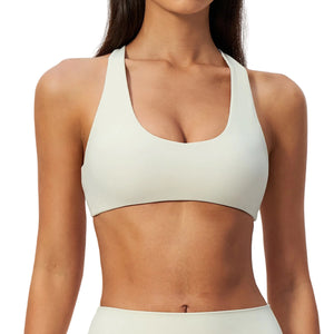 Womens sporty wire-free nylon bra with crisscross back in multiple colors