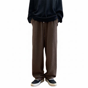 Jacquard rhombus patterned men's draped pants in white, gray, and black colors