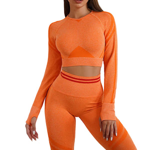 Seamless yoga pants and long sleeve workout set in various colors and styles