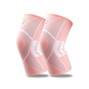Knee compression sleeves in blue, pink, and black colors