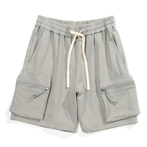 Men's cotton cargo shorts in dark gray and light gray with cargo pockets
