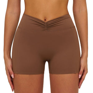 Women's brushed yoga shorts in multiple colors showing high waist and fitted design