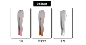 Women's high waist seamless yoga leggings in pink, grey, and orange colors