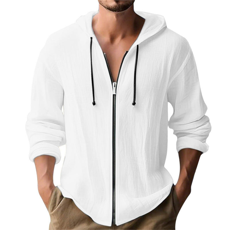 Linen hooded long-sleeve cardigan in various colors for casual wear