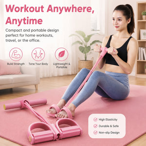 6-tube pedal resistance band with handles in pink color for full body workouts