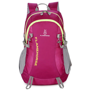 Unisex sports backpack in various colors with 36-55L capacity and ergonomic design