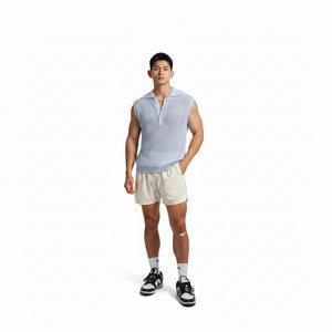 Sleeveless ice silk knit top in black, white, and blue colors