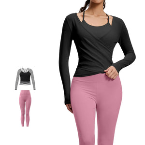 Breathable high-waisted women's yoga set in various colors with long sleeves and tight fit