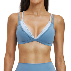 Women's fake two-piece yoga sports bra in various colors and sizes