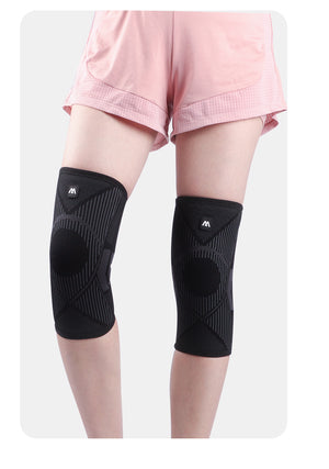 Knee compression sleeves in blue, pink, and black colors