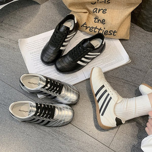 Women's flat bottom summer training shoes in silver, beige, and black colors